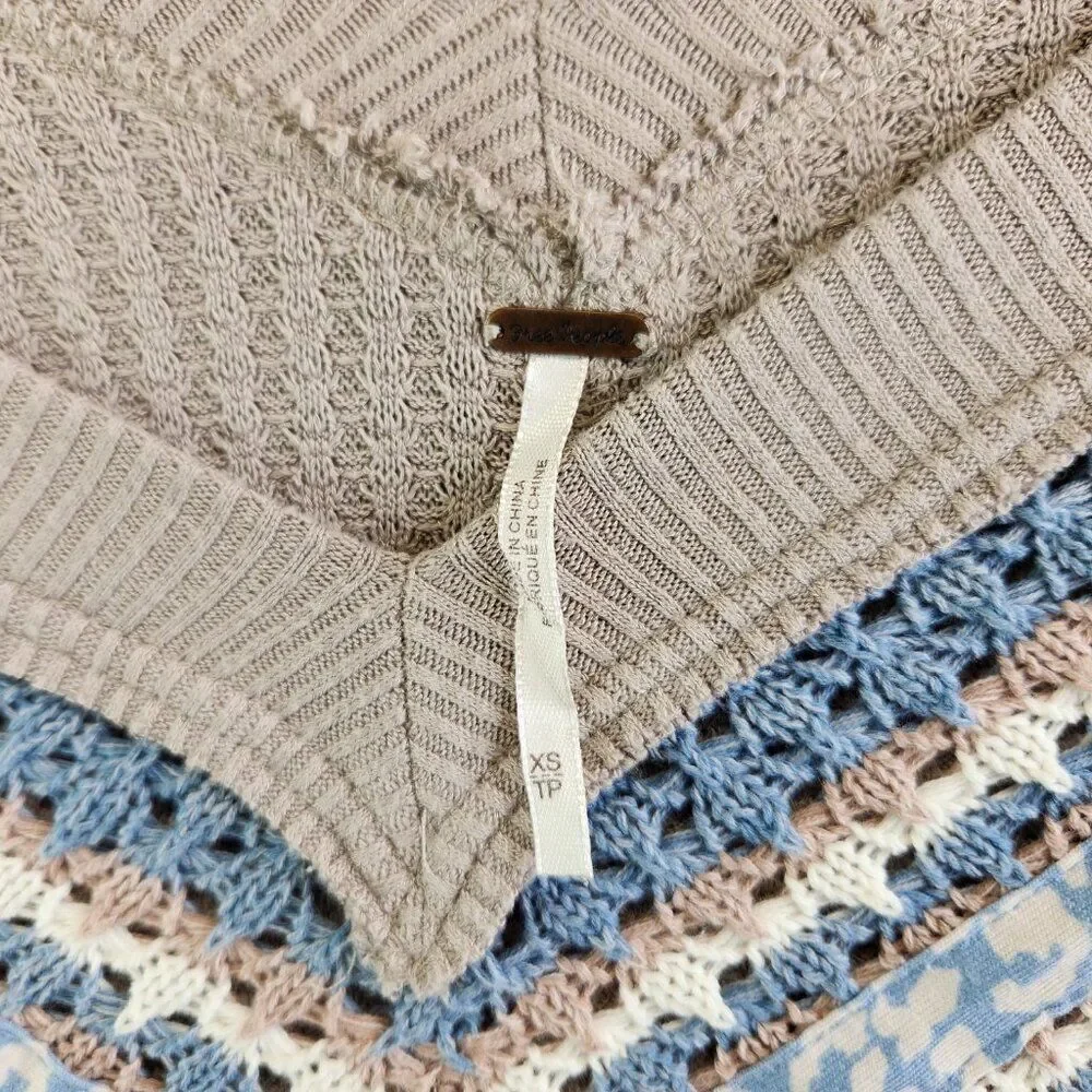 Free People Sweater Womens XS Copenhagen Thermal Waffle Contrasting Sleeves - Picture 10 of 16